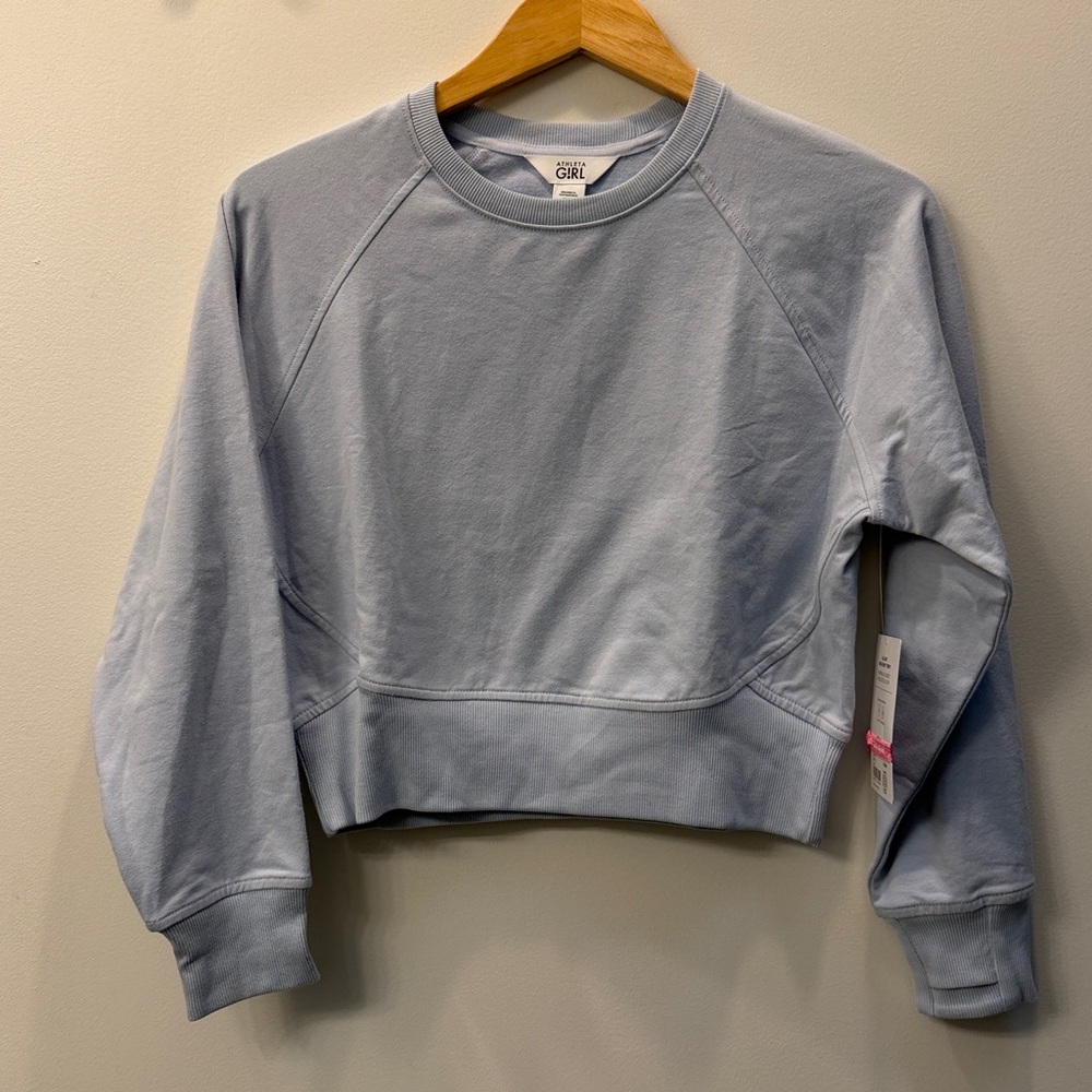 Brand New Athleta Girl sweatshirt large, size 12, all day sweatshirt, Terry blue